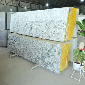 Imperial Alaska White Granite slabs in white grey and black at GL Stone Expo Hyderabad