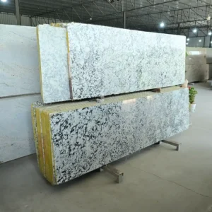 Imperial Alaska White Granite slabs displayed at GL Stone Expo