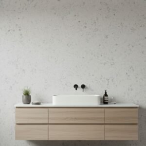 alpine winter quartz slab white textured wall bathroom vanity modern interior