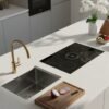 clarino quartz countertop modern kitchen white engineered stone with sink and cooktop