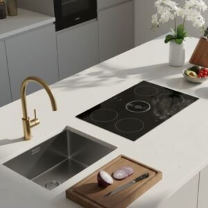 clarino quartz countertop modern kitchen white engineered stone with sink and cooktop