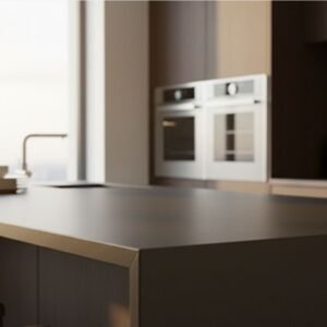 dark silt quartz countertop matte black kitchen island modern engineered stone surface