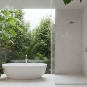 montaclair valley quartz bathroom wall white textured stone luxury bathtub modern design