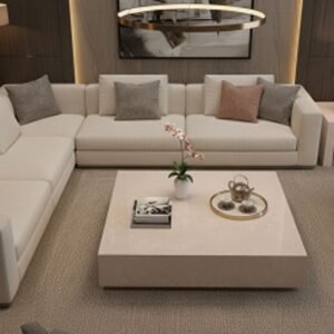 peach blush quartz coffee table soft pink stone modern living room interior