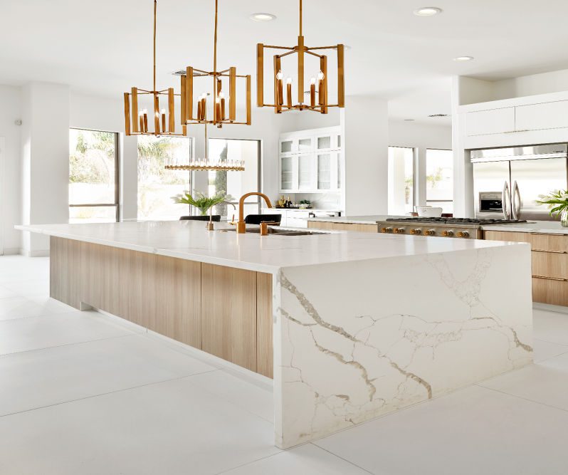 High quality white engineered quartz slab with soft grey veining for kitchen countertops and interior surfaces