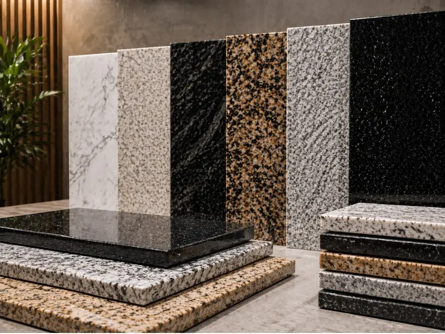 Granite slabs display showcasing different colors and finishes for granite in Madhapur