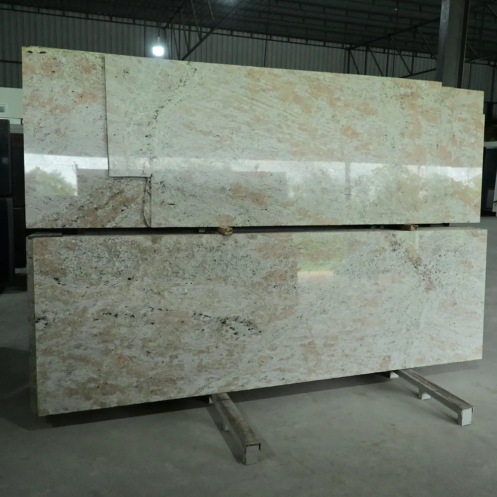 Polished Alovera Pink Granite slab for countertops, flooring, and luxury interiors.