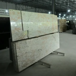 Alovera Pink Granite slab display for kitchen countertops, flooring, and wall cladding.