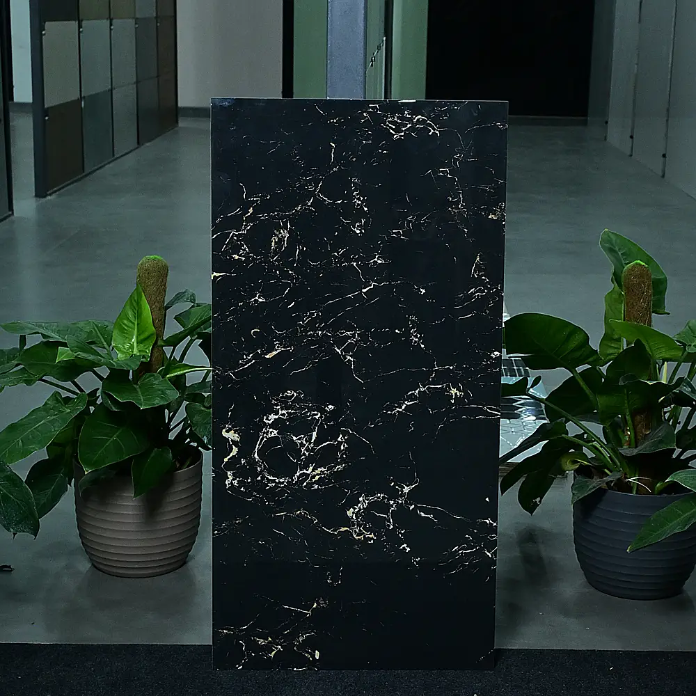 Amalfi Gold tile front view with gold veining