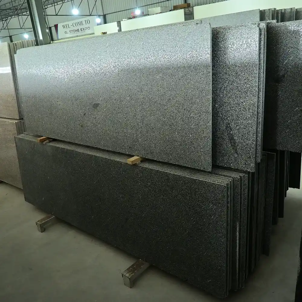 Polished Chiku Grey Granite Slab Display in Hyderabad