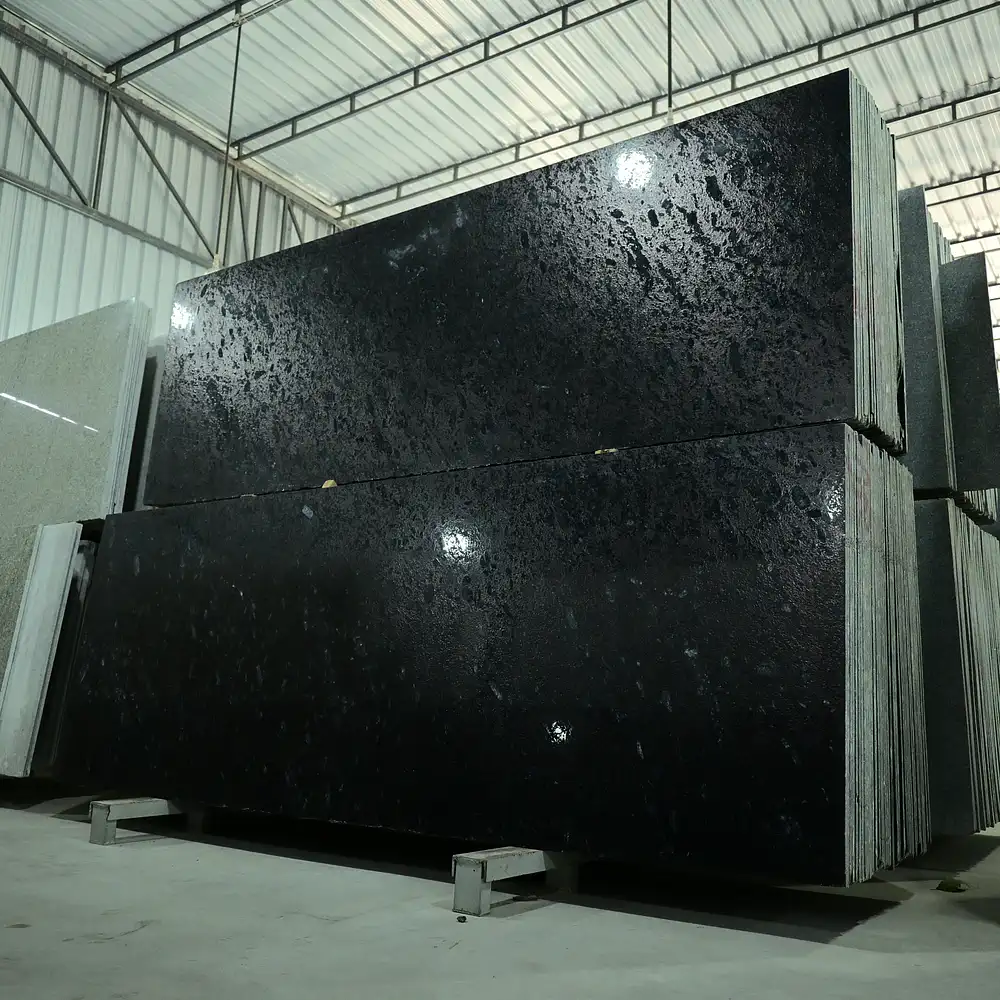 Commando Black Granite slabs for kitchens, flooring, and commercial interiors.