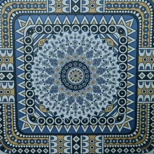 Elvio Decorative Tile with intricate blue, grey, and cream geometric floral patterns
