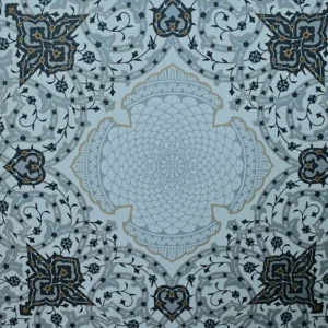 Indic Decorative Tile featuring an intricate blue-grey floral mandala design with dark ornamental patterns