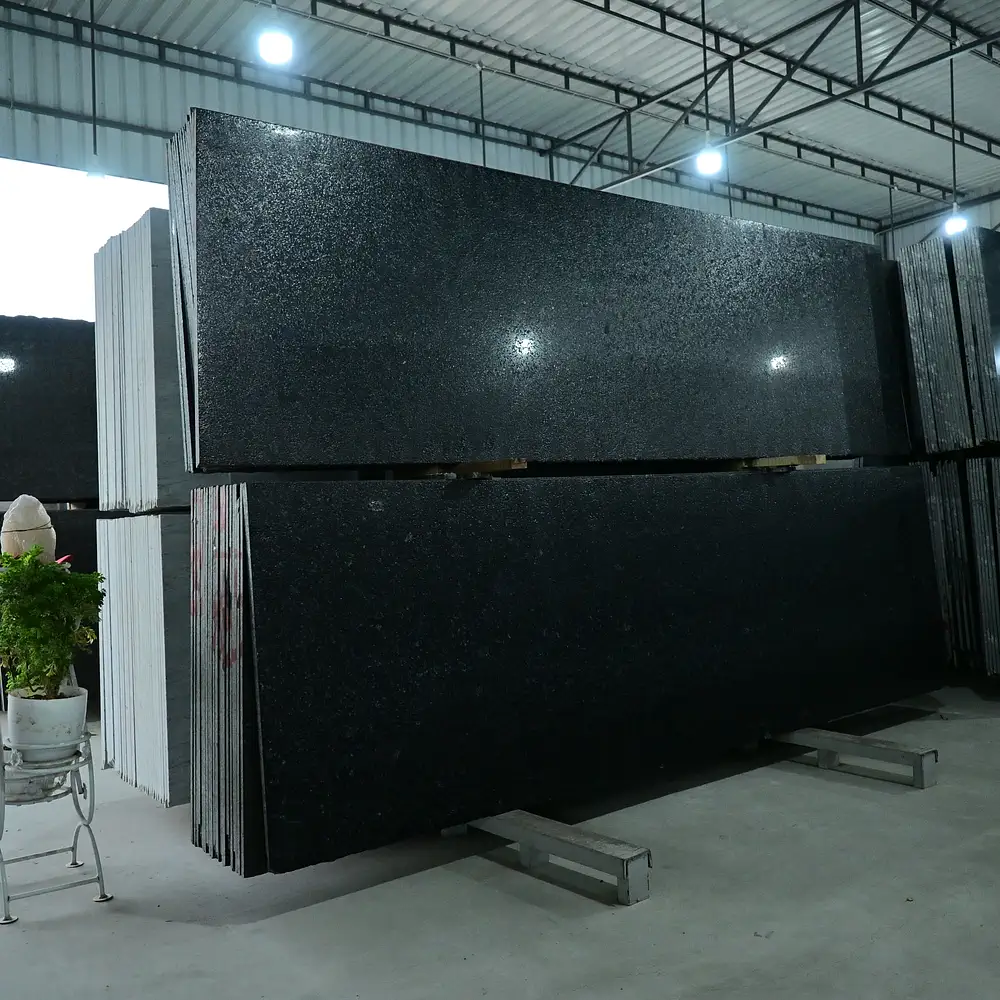 Nova Black Granite natural stone slab for kitchens, flooring, and feature walls.
