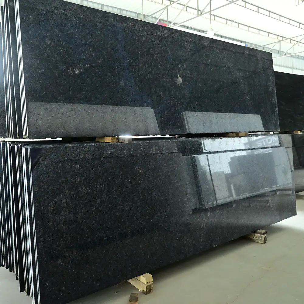Polished Royal Black Granite slab in Hyderabad showroom