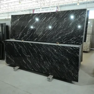 Thunder Black Granite slab with natural white veining at GL Stone Expo