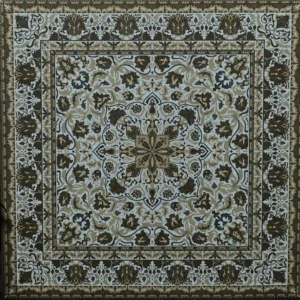 Zofia Decorative Tile featuring an intricate brown, grey, and cream floral pattern with geometric borders