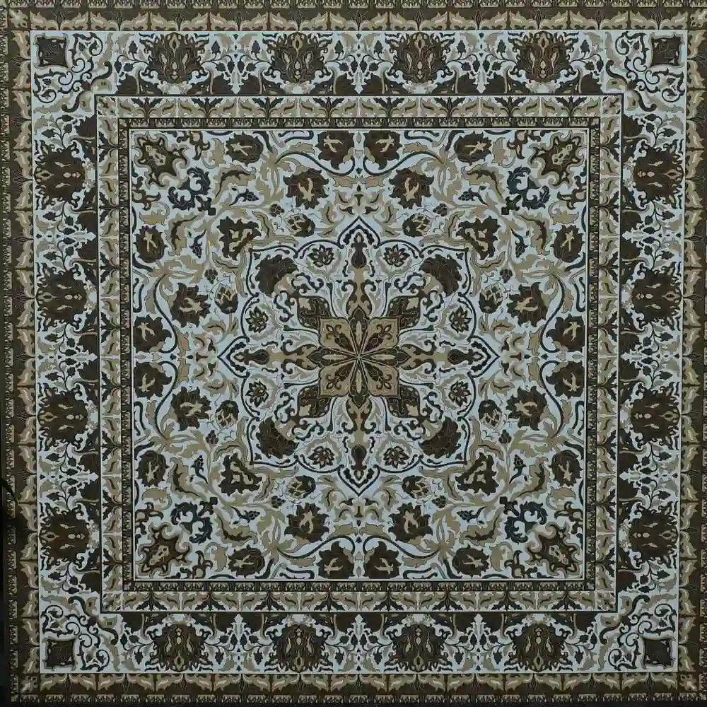 Zofia Decorative Tile featuring an intricate brown, grey, and cream floral pattern with geometric borders