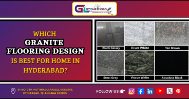 Best granite flooring designs for homes in Hyderabad featuring Black Galaxy, River White, Tan Brown, Steel Grey, Viscon White, and Absolute Black granite by GL Stone Expo.