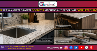 Alaska White Granite kitchen countertop, kitchen island, and granite flooring in a modern home
