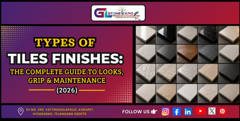 20 types of tile finishes including glossy, matt, polished, textured and anti-skid finishes