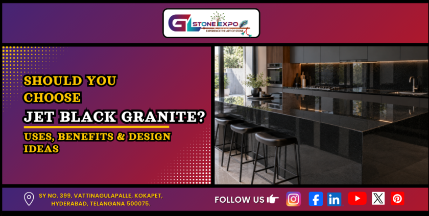 Jet Black Granite kitchen countertop and island design by GL Stone Expo